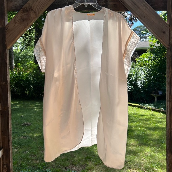 VINTAGE VAL MODE 90s Satin Lace Trim Kimono Layer Fairy Coquette Bridal Size S - Picture 13 of 16